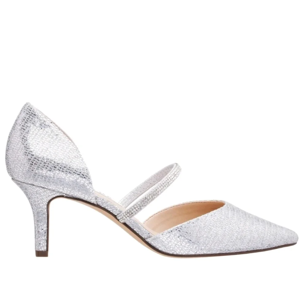 NINA Brystol Toe Stiletto Slip On Pumps Shoes Silver Dutchess Glitter  9.5 M